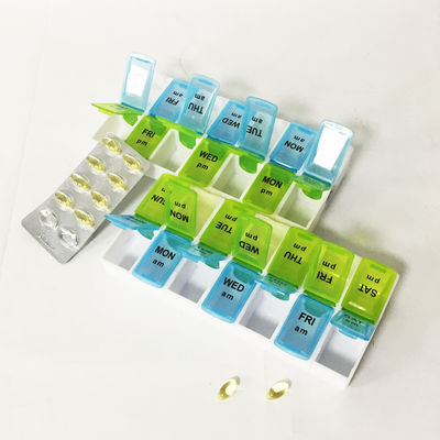 Portable 14 Compartment Pill Box with 10 Compartments Made of PP Material