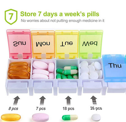 Amazon hot sell Weekly Pill Organizer Travel Portable Pill Cases  Daily Pill Box 7 Compartments to Hold Vitamin Fish oil